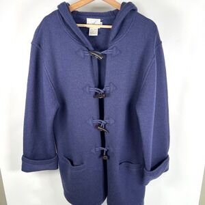 Studio L Womens Navy 100% Wool Toggle Hooded Cardigan Sweater Coat S Vtg